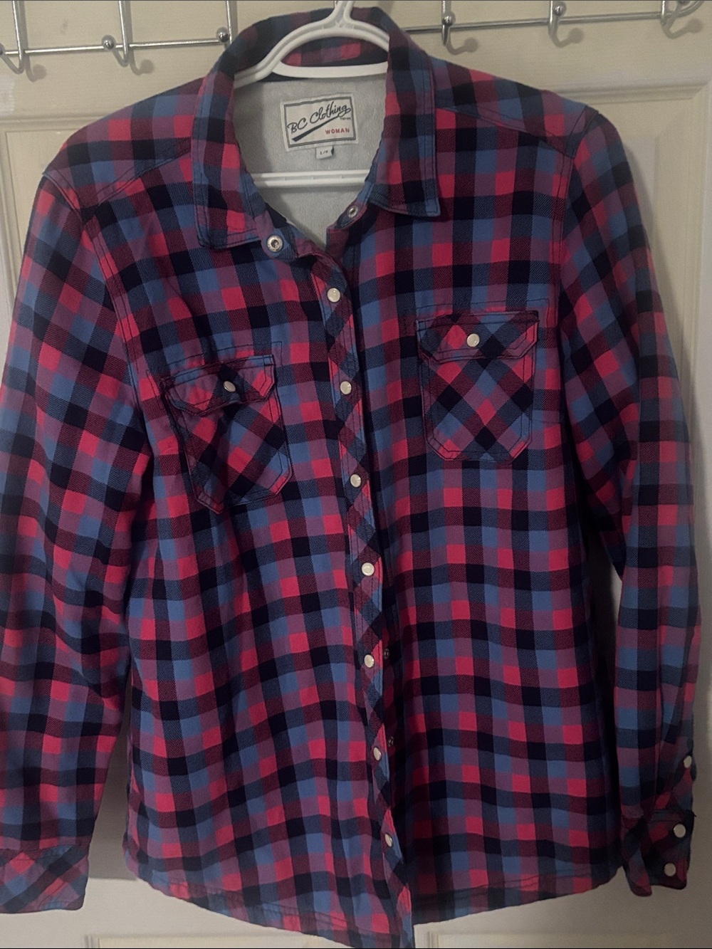 BC Clothing Women's Pink & Blue Plaid Button-Up Shirt Jacket